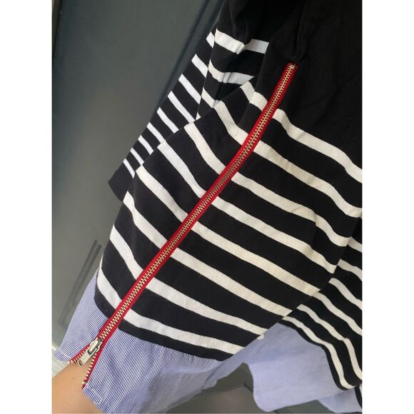 Elliott Lauren NWT Navy Blue Red Side Zipper Blouse, Size Small, MSRP $160 - Picture 9 of 12